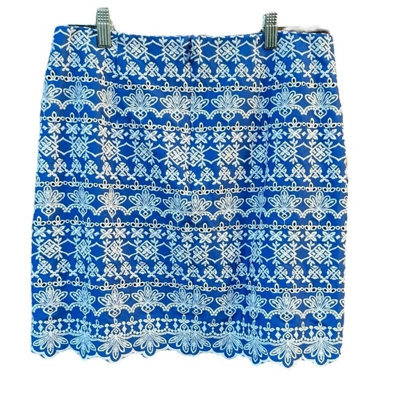 Loft Eyelet Embroidered Skirt Blue and White Embroidered Size 4 - Picture 1 of 4